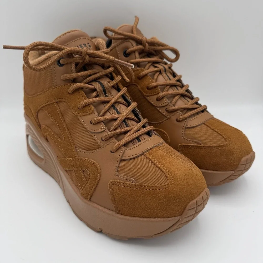 Women's Skechers Uno Hi-Rocliff Road Caramel Brown Memory Foam Sneakers Size 10